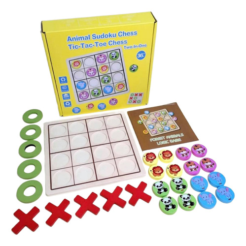Juego Madera 2en1 Didáctico Sudoku Animales Tic Tac Toe -234