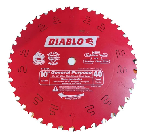 Disco P Sierra Circular Diablo D1040a 10 Pulgadas 40 Dientes