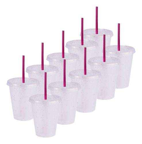 100 Vasos Reusables Tipo Star Para Bebida Fría Mini 16 Oz0 Color Transparente Glitter