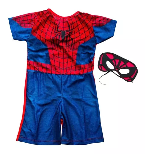 Fantasia infantil com máscara Homem Aranha vermelho