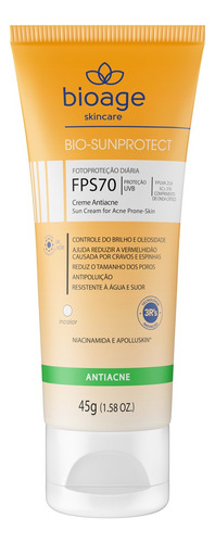 Protetor Solar Antiacne Fps70 - 45g - Bioage