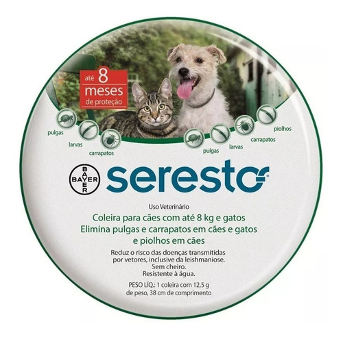 Coleira Seresto P Antipulgas Bayer Para Cães E Gatos Até 8kg