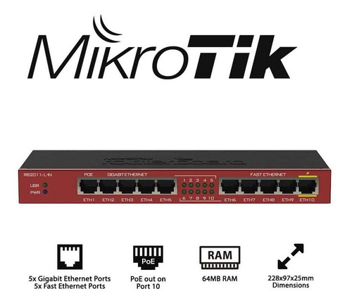 Router Mikrotik Rb2011il-in 5 Puertos Fe + 5 Gigabit Os L4