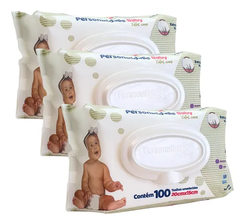 Lencinho Para Bebê Umedecido 100 Toalhinhas Personali Kit 3