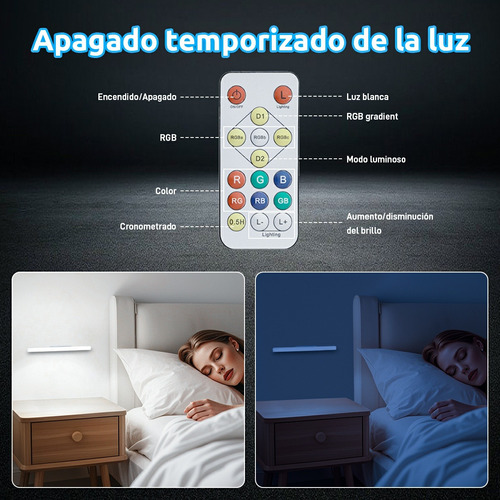 Lámpara De Pared Luz Rgb 40cm Control Bateria Recargable Led