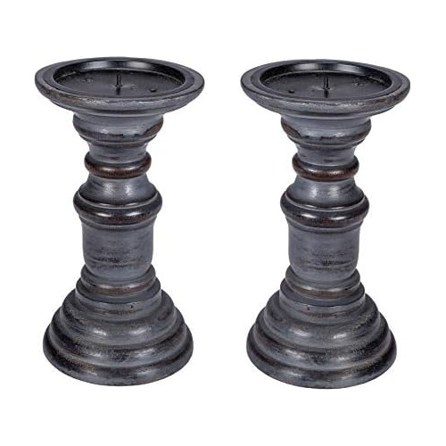 Juego De 2 Candelabros Altos De Madera Rústica Velas D...