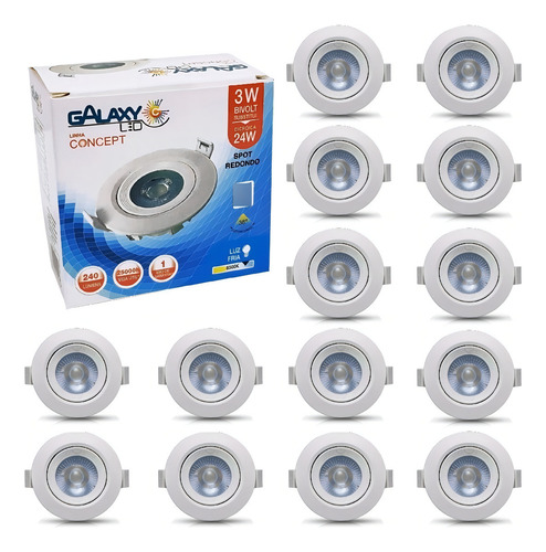 15 Spot Led Redondo Direcional 3w Branco Frio 6500k 127/220v