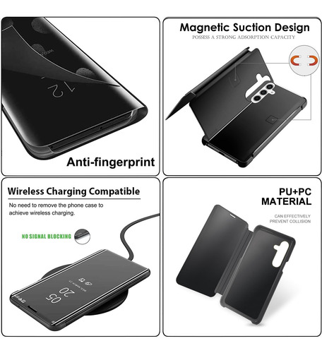 Funda Para Samsung A16 Clear View + Vidrio Full 9d C/huella Negro
