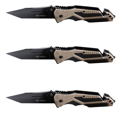 Navaja Táctico Estilo Pesca, Mxkec-003, 3pzas, Cuchilla Ple Color Negro/Café