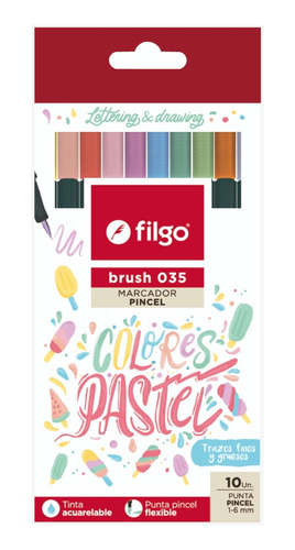 Marcador Punta Pincel Filgo Brush Pen X10 Colores Pastel