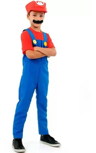 Imagem 1 de 4 de Fantasia Infantil Super Mario Bros Luxo Mario Luigi Masculin