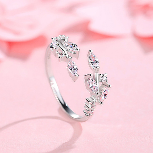 Anillo A La Moda Para Mujer, Estilo Hoja De Diamante, Con Ap