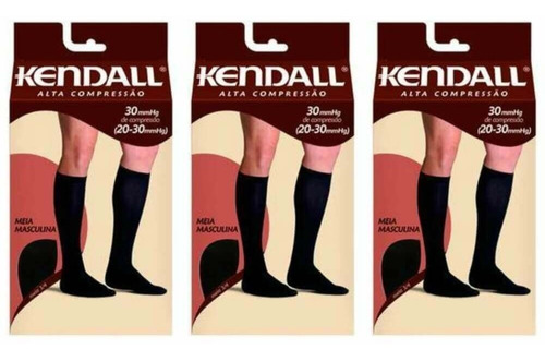 Imagem 1 de 1 de Kendall 1542 Meia 3/4 Alta Compres Masc Preta M (kit C/03)