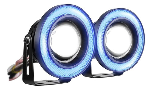 Pack Foco Neblinero Led Ojos De Ángel Blanco Y Aro Azul 89mm