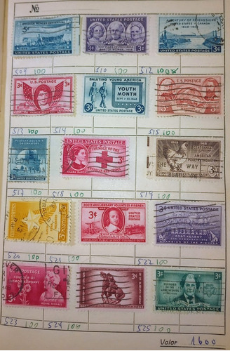 Lote De 15 Estampillas Estados Unidos 1948 Yt. 509/525