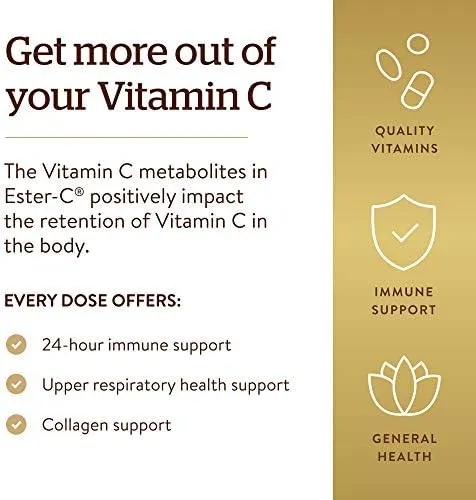 Solgar Ester-c Plus 1000 Mg De Vitamina C Con Bioflavonoides Cítricos - 100 Cápsulas - Suave Y No Ácido