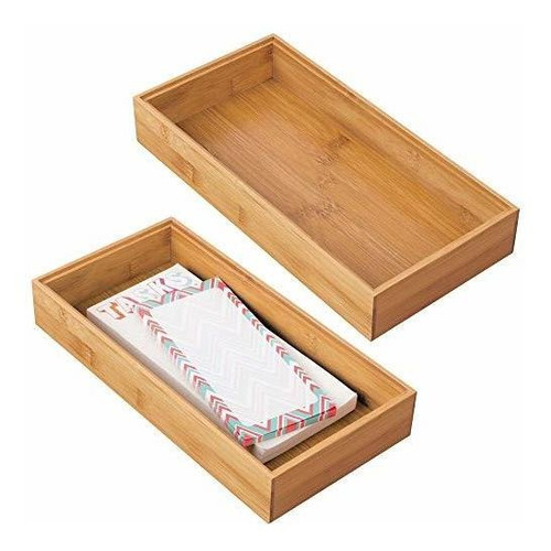 Mdesign Bamboo Farmhouse Home, Office Storage Bin Tray - Org