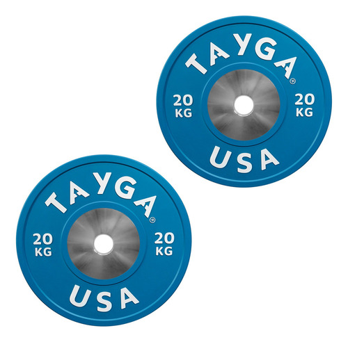 Par Disco Olímpico Heterofilia Competencia 20kg Tayga (2 Pz) Color Azul marino