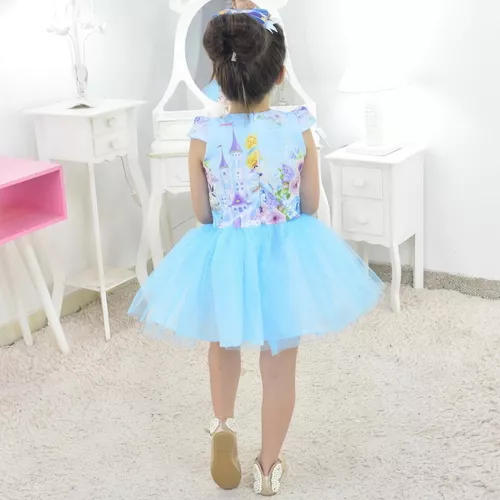 Vestido Frozen com Tule Sobre a Saia: Meninas de 6m a 10 Anos