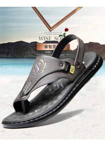 Sandalias De Playa De Cuero Gris Para Hombre, Estilo Casual,