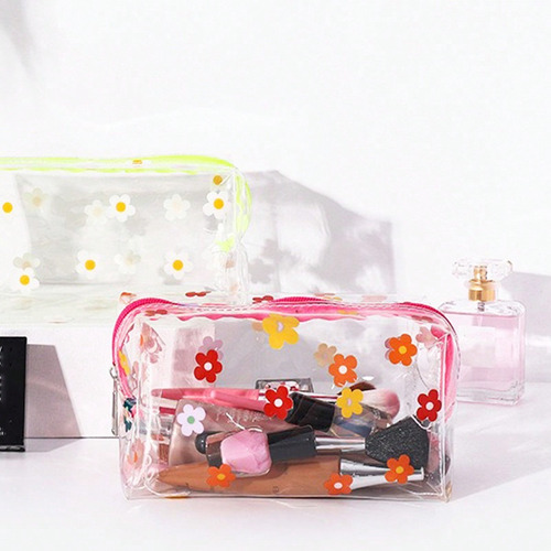 1 Neceser Transparente Con Flores Rosas Y Neceser