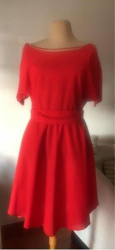 Vestido Vintage Rojo Cuello Bote Setentoso Buen Estado