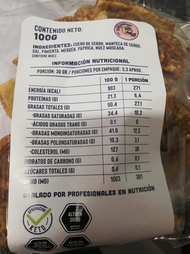 Snack Chicharron Natural Sin Carbohidratos Andina Grains