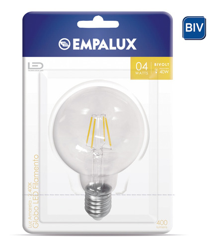 Lâmpada Globo Led Filamento 04w Bivolt Luz Amarela Empalux 110V/220V