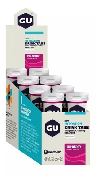 Gu Pastillas De Hidratación Gu Drinks Tabs Caja X 8 Tubos Sabor Tri-Berry