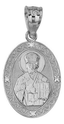Colgante De Circonita Cúbica Con Medalla Ovalada De San Nico