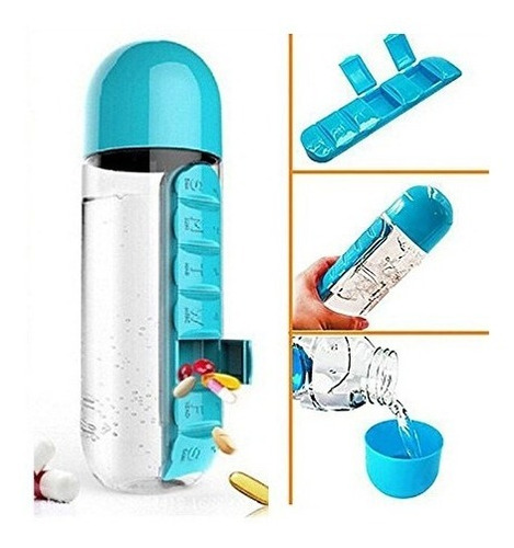 Imagen 6 de 7 de Botella Shaker Cilindro Agua Organizador Vitaminas Pastillas