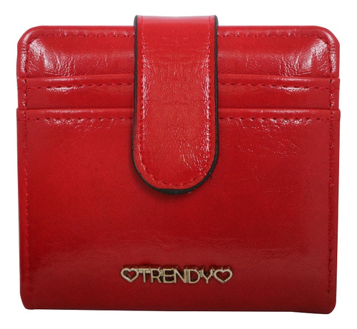 Billetera Corta Trendy Pu Brilloso Moderna Cómoda Diseño Color Rojo 21265