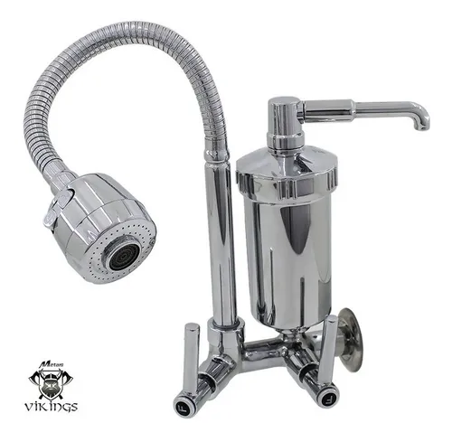 Grifo gourmet flexible cromado con filtro de pared de cocina