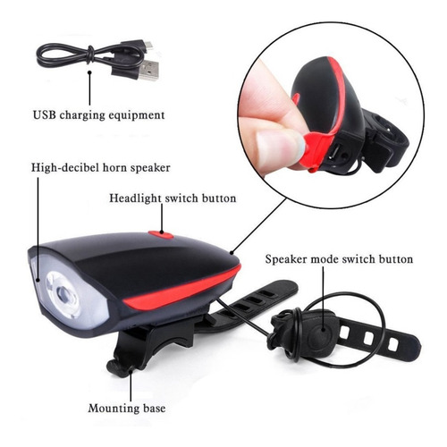 Imagen 5 de 9 de Luz Para Bicicleta Led Con Bocina Potente Recargable Usb
