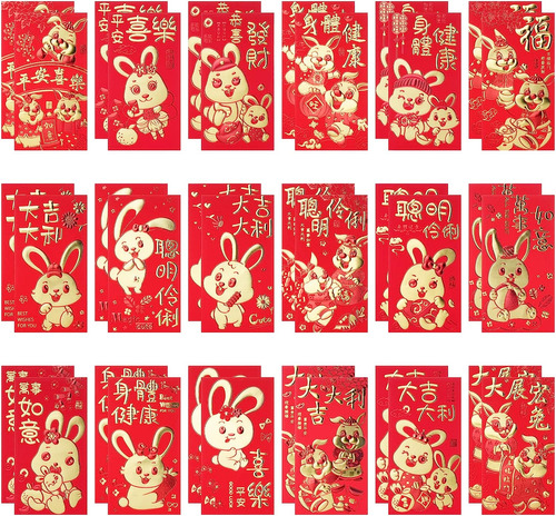 36 Sobres Rojos Chinos, 2023, Lindo Conejo, Paquete De Diner