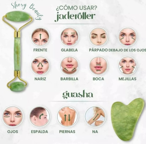 Rodillo De Jade Y Guasha Kit Masaje Facial Antiedad Tonifica