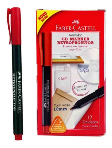 Marcador Retroprojetor Cd 1.0 Faber-castell C/ 12 Vermelho