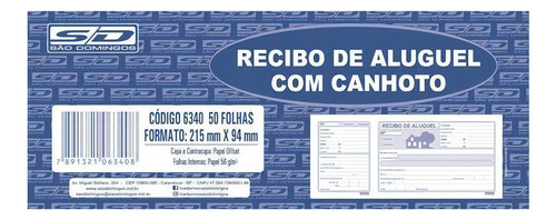 Bloco Recibo De Aluguel São Domingos Com Canhoto 215mmx94mm