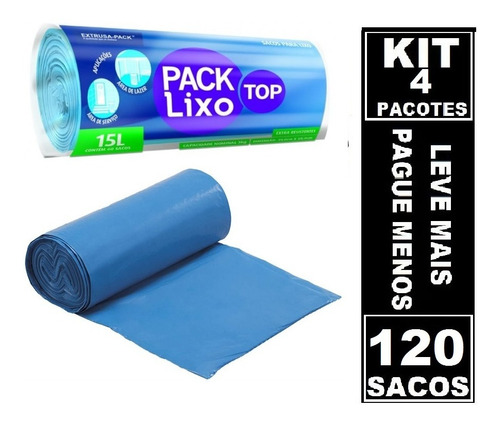 120 Sacos Lixo Azul 15 Litro Rolo Picotado Extra Resistente