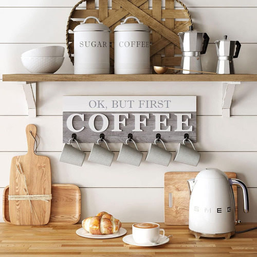 Ok But First Coffee - Soporte Tazas Colgar Pared, Organ...
