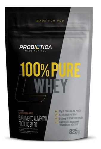 Suplemento em pó Probiótica  100% Pure Whey proteínas 100% Pure Whey sabor  chocolate em sachê de 825g