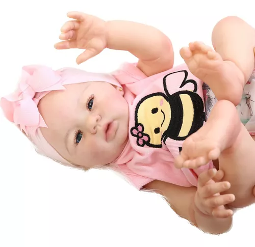 Boneca Bebê Reborn Abigail Sorrindo 48cm Corpo de silicone em