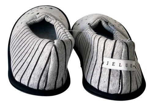 Imagen 4 de 6 de Pantuflas Mujer Nadine Invierno Gris Rayas Estrellas Jersey
