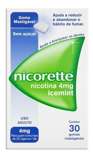 Nicorette Icemint 4mg 30 Tabletes Goma Mastigável Chiclete Sabor Ice Mint