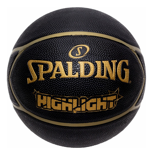 Bola De Basquete Spalding - Highlight Star - Borracha Cor Preto/Dourado