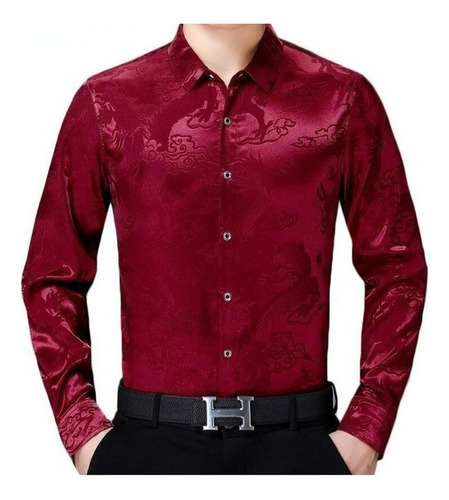 Camisetas Sociales Para Hombre Camisas De Seda De Vino Tinto