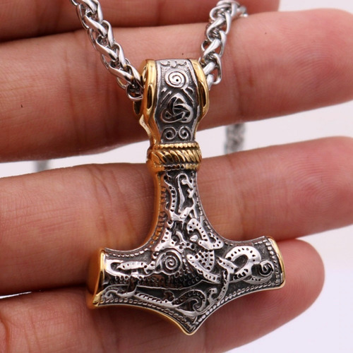 Imagem 6 de 7 de Colar Pingente Viking Nórdico Martelo De Thor Corrente Odin