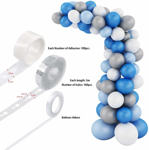 203 Piezas Globo Garland Arco Kit Azul Apagado Plata Blanca