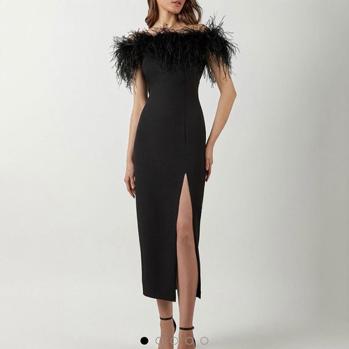 Vestido De Noche De Plumas Con Hombros Descubiertos Para Muj