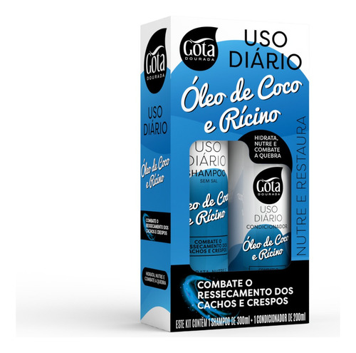 Kit Shampoo Oleo De Coco E Ricino Gota Dourada 300 Ml